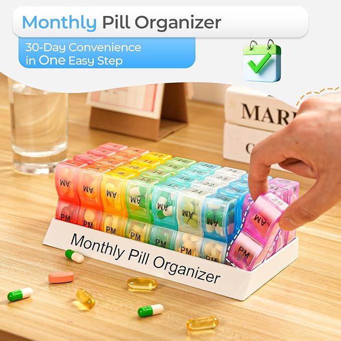 Monthly Pill Organizer AM/PM 31-Day Travel Medicine Case 4-Week Pill Box