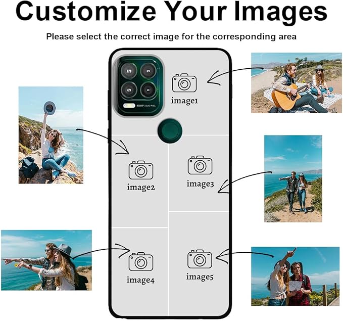 Customized Photo Case for Motorola Moto G Stylus 5G 2021 6.8 inch, Personalized Collage Design Phone Cover, Custom Picture Black Silicone Soft Slim Rubber Case, Gift for Couple Lover Bestie