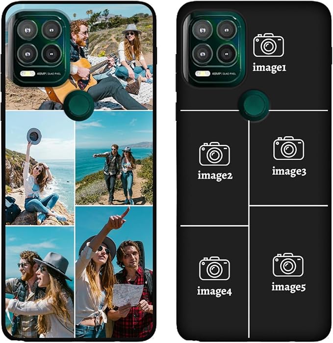 Customized Photo Case for Motorola Moto G Stylus 5G 2021 6.8 inch, Personalized Collage Design Phone Cover, Custom Picture Black Silicone Soft Slim Rubber Case, Gift for Couple Lover Bestie