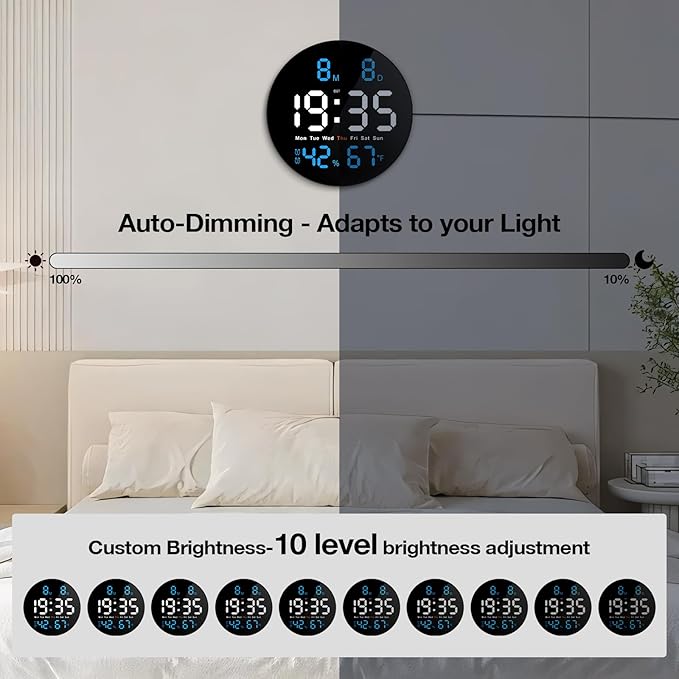Large Digital Clock for Classroom, Digital Classroom Clocks for Teachers, 10" Round LED Clock with Large Display，Date, Countdown Timer, Remote Control, Temperature, Electric (Blue)