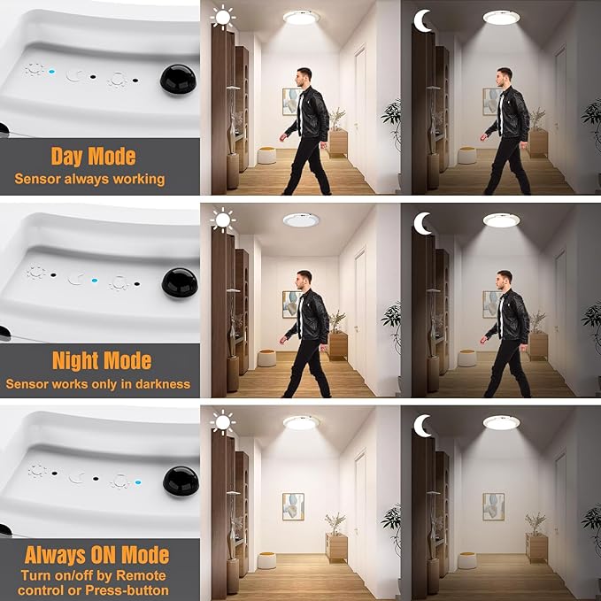 2 Pack Rechargeable Motion Sensor Closet Light, Wireless Ceiling Light Battery Operated Shower Light with Remote, Magnetic Dimmable Timing Motion Sensor Light for Shower Closet Bathroom