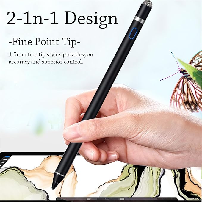 Stylus Pen for iPad, DOGAIN iPad Pencil for Touchscreen with Dual Touch Function, Active Digital Fine Point Pad Pen Compatible with Pad/Pro/Air/Mini/iPhone/Samsung//iOS/Android and More - Black