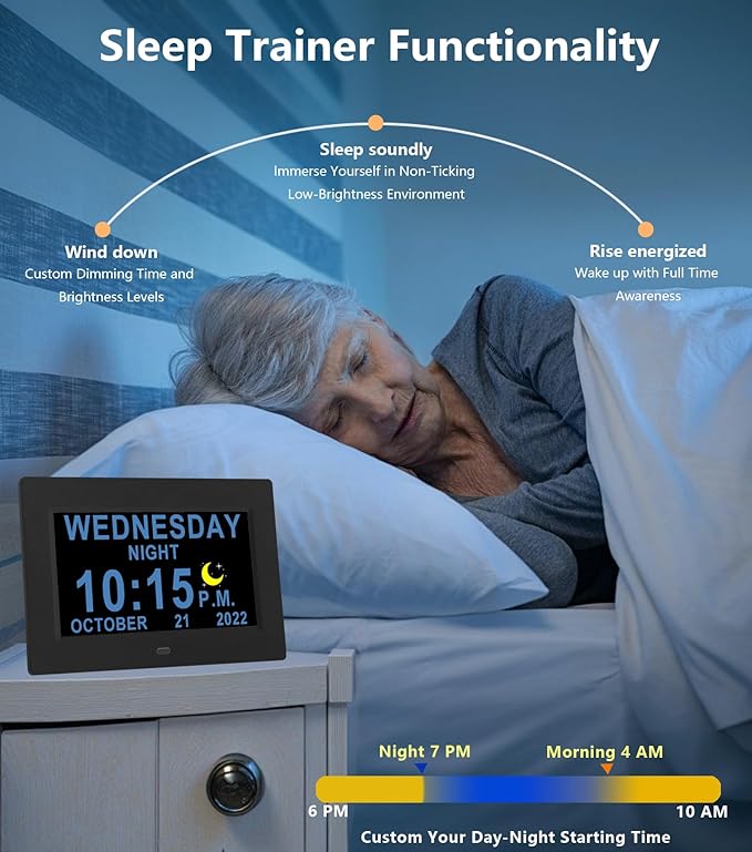 27 Alarms Digital Talking Clock with Loud Voice Time Date, Auto DST, 20 Custom Reminders, 10-Level Dimmer, Sleep Trainer, Speaking Day Date Calendar Clock for Seniors Dementia Alzheimers- with Remote