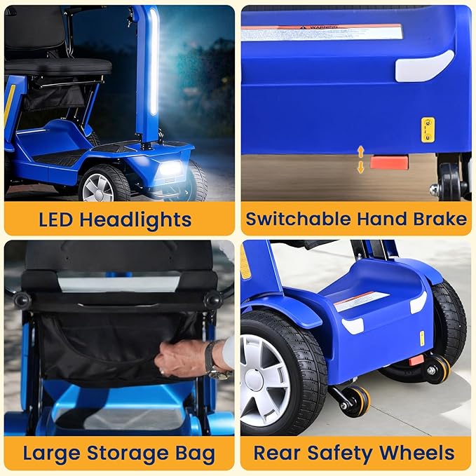 4 Wheels Foldable Mobility Scooter for Adults & Senior,15Miles Compact Heavy Duty Mobility Scooter, 300W Brushed Motor All Terrain, 265 lb Capacity Mobility Scooter, Adjustable Speed (Blue)