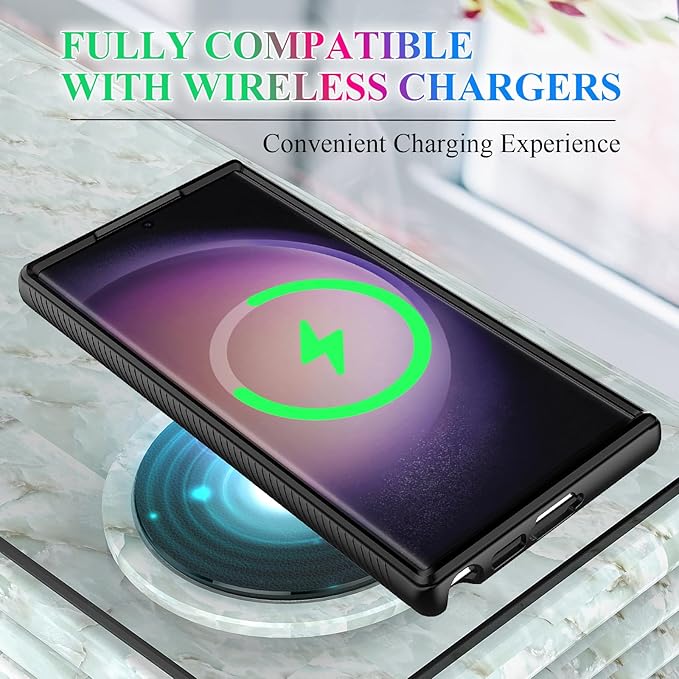 wahhle Compatible with Samsung Galaxy S23 Ultra Case, Built in Screen Protector Full Body Shockproof Slim Fit Bumper Protective Phone Cover for Galaxy S23 Ultra 5G 6.8'' Men Women-Black/Clear