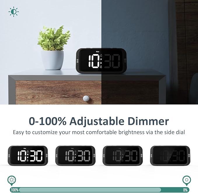 Odokee Digital Dual Alarm Clock for Bedroom, Easy to Set, 0-100% Dimmer, USB Charger, 5 Sounds Adjustable Volume, Weekday/Weekend Mode, Snooze, 12/24Hr, Battery Backup, Compact Clock for Bedside
