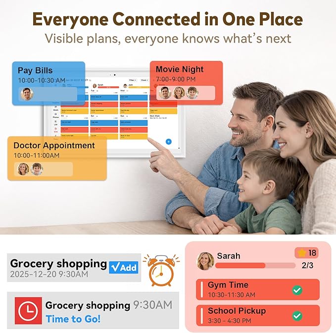 15.6 Inch Digital Calendar Touchscreen, Smart Family Electronic Calendar & Wall Planner with Schedule, Chore Chart, Meal Planner, Tasks, Wall & Desk Display, Digital Picture Frame Mode