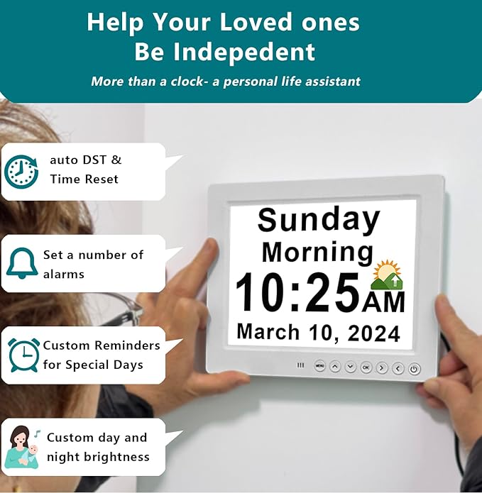 Véfaîî 30 Alarms Extra Large Digital Clock with Auto DST, 6 Display Modes, 20 Custom Reminders, 10-Level Auto Dimmer, AM/PM- Perfect Organizer for Home & School