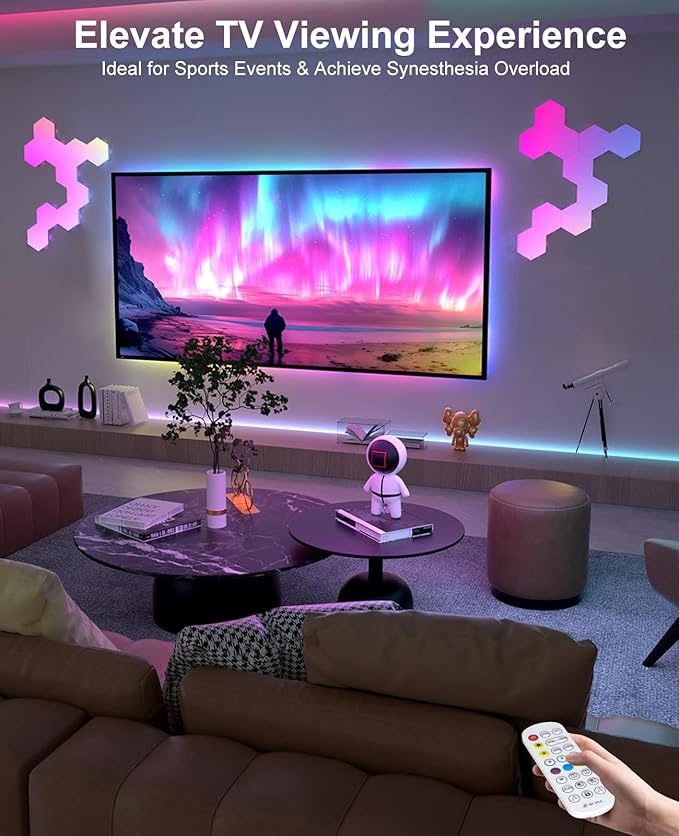 Hexagon LED Lights for Gaming Room 14 DIY Panels Voice App Control Music Sync Wall Decor