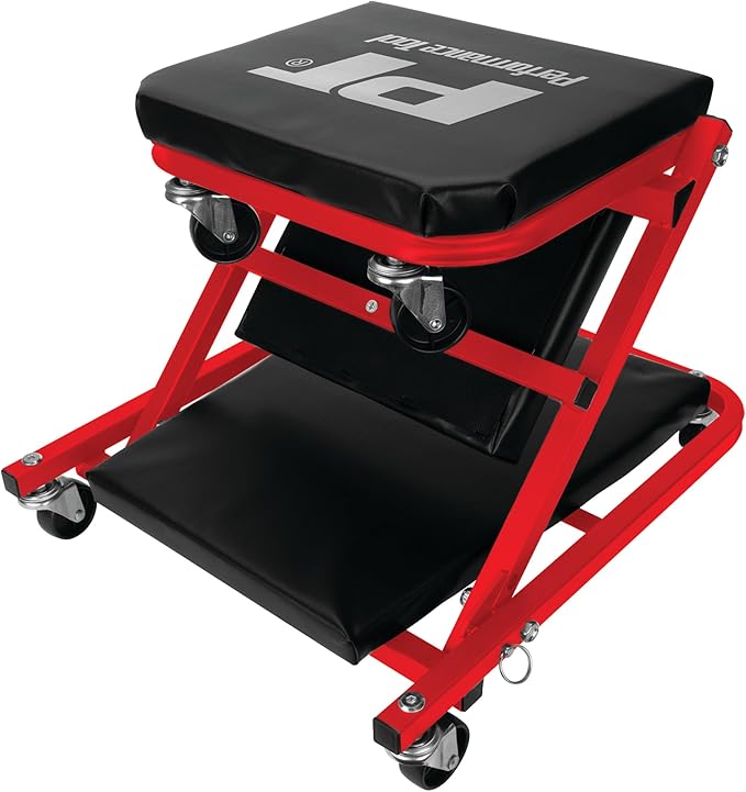 Performance Tool W85034 36-Inch Z-Frame Folding Automotive Creeper, All-in-One Adjustable Roller Garage Seat, Lay Down or Sit, 300 lbs. Capacity, Under Car Creeper, Padded with 6 Swivel Casters