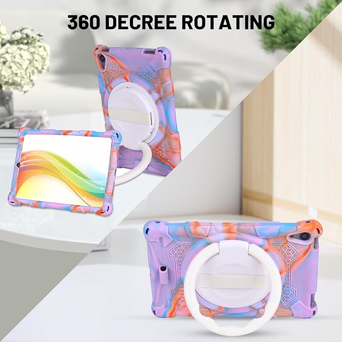 Dteck for iPad Mini A17 Pro/iPad Mini 6th Generation Back Cover 8.3" 2024/2021 Release, Durable Lightweight Silicone Case with Rotate Kickstand/Handle, Shoulder Strap/Screen Protector Included, Purple