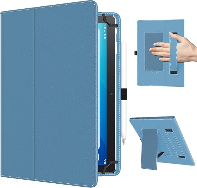 TiMOVO Universal Case for 10.1 Inch Android Tablet with Pen Loop, Lightweight Folding Stand Cover with Hand Strap for All 9.6"-11" Touchscreen Tablet, Denim Blue