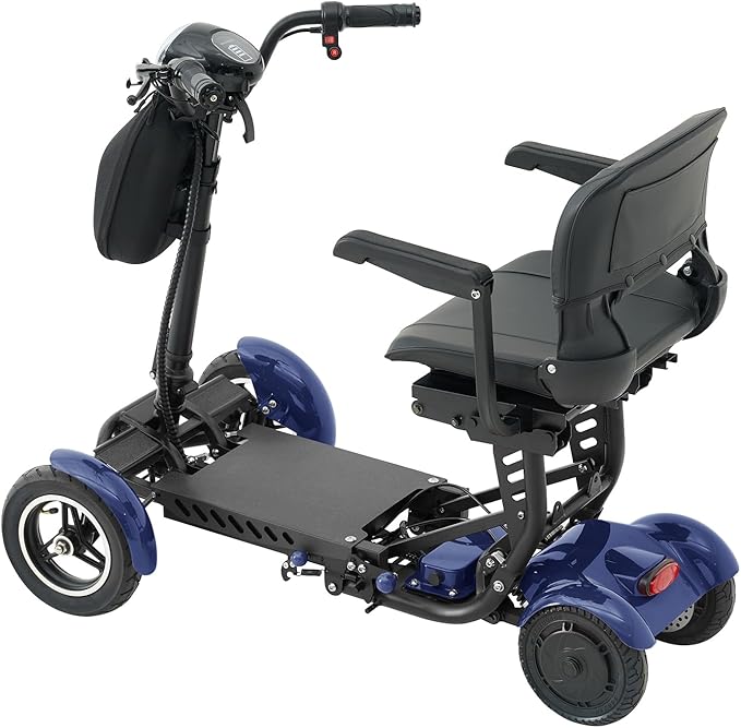 All-Terrain 4-Wheel Foldable Electric Scooter Lightweight Folding Mobility Scooter for Adults & Seniors, 25Miles Long Range, 15.6AH Lithium Battery, 3-Speed Mode, Max Load 300lbs (Standard Blue)