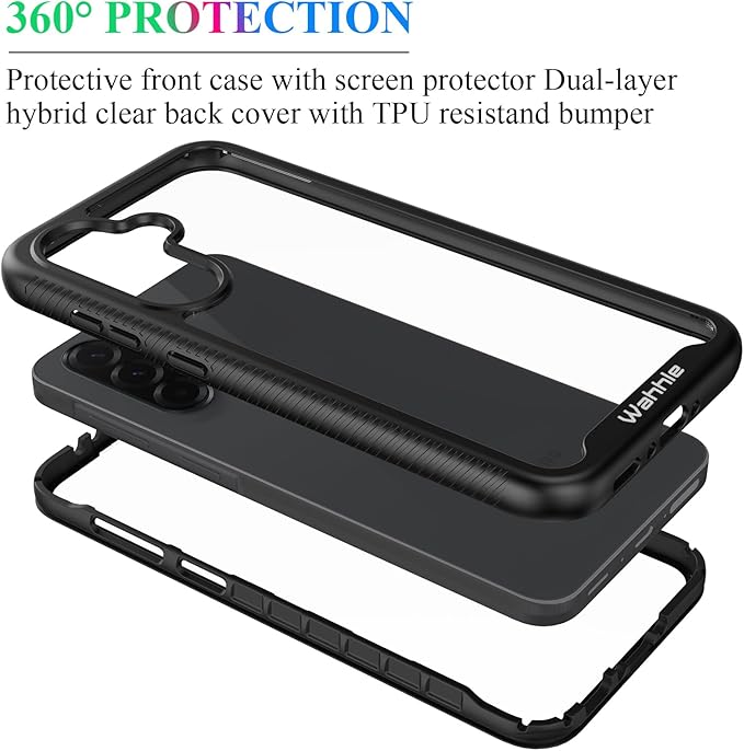 wahhle Compatible with Samsung Galaxy A37 5G Case, Built-in Screen Protector Full Body Shockproof Slim Fit Bumper Protective Phone Cover for Men Women - Black/Clear
