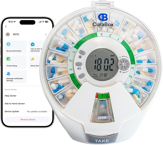 Bluetooth Automatic Pill Dispenser 21 Pods with App Adherence Tracking Key Lock