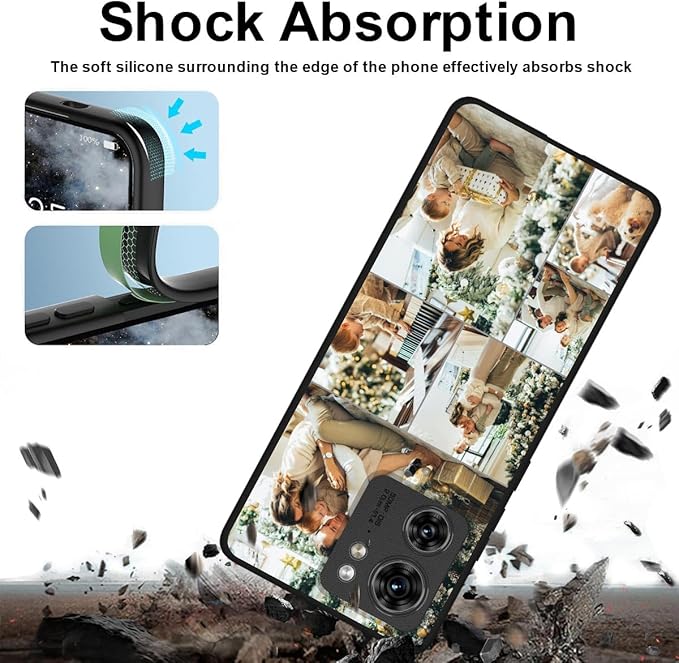 Design Your Own Case for Motorola Moto Edge 2023, Custom Personalized Photo Collage Text Cover, Customized Picture Shockproof Protective Soft Slim Silicone Case, Gift for Birthday, Black