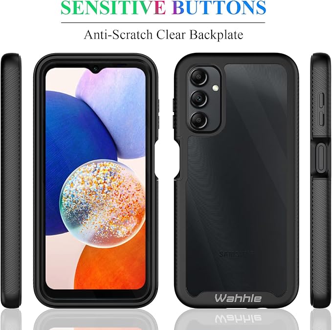 wahhle Compatible with Samsung Galaxy A14 5G Case, Built in Screen Protector Full Body Shockproof Slim Fit Bumper Protective Phone Cover for Samsung A14 4G/5G 6.6 Inch Men Women-Black/Clear