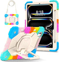 Dteck for iPad Pro 11 inch (M4/M5) 2024/2025 Release Shockproof Case with Shoulder Strap/Pencil Holder/Rotating Kickstand Handle, Heavy-Duty Sturdy Rugged Cover, Protective Tablet Shell, Colorful