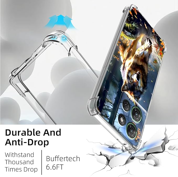 for Moto G Power 5G 2025 Clear Phone Case, Lightweight Transparent TPU, Shockproof Four Corner Anti-Fall Case 6.6" for Moto G Power 5G 2025 with Screen Protector, Forest Wolf