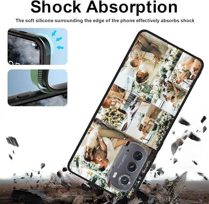 Design Your Own Case for Motorola Moto Edge 2022, Custom Personalized Photo Collage Text Cover, Customized Picture Shockproof Protective Soft Slim Silicone Case, Gift for Birthday, Black