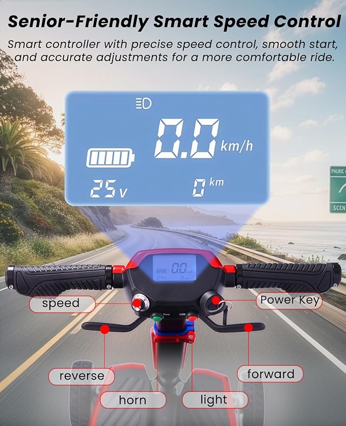 4 Wheel Mobility Scooters for Seniors, 4 Wheel Electric Scooter for Adults, Electric Wheelchair Device, 12 Mile Range, Supports 260lbs Weight, Only 46lbs, Adjustable, with Headlight & Taillight