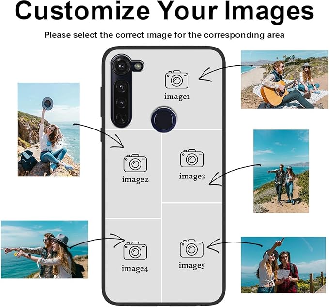 Customized Photo Case for Motorola Moto G Stylus 2020 6.4 inch, Personalized Collage Design Phone Cover, Custom Picture Black Silicone Soft Slim Rubber Case, Gift for Couple Lover Bestie