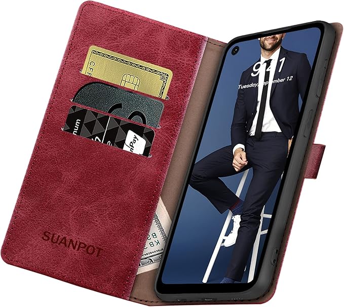 SUANPOT [RFID Blocking for Motorola Moto G Stylus 5G(Non 2022) with Wallet case Credit Card Holder,Flip Book PU Leather Shockproof Cover Cellphone Women Men for Moto G Stylus 5G Phone case(Red)