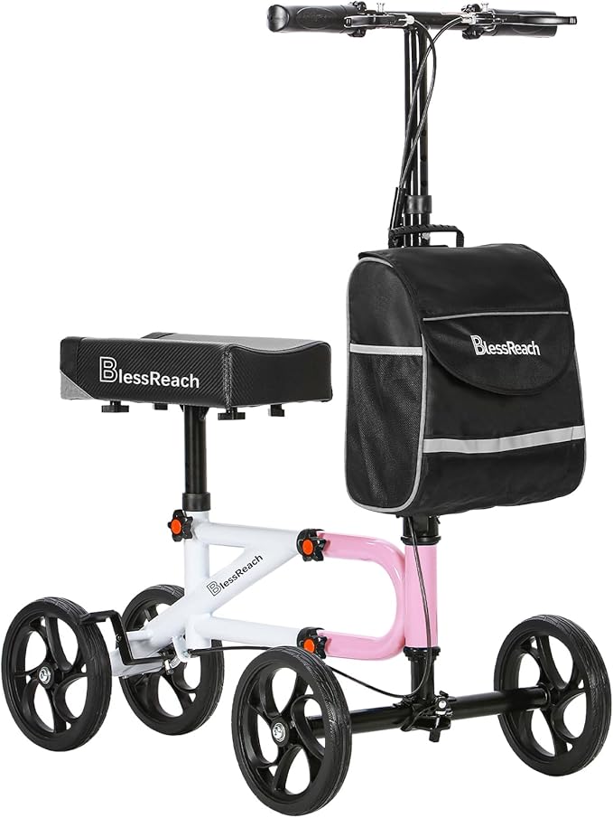 BlessReach Economy Knee Scooter Steerable Knee Walker for Foot Injuries Compact Crutch Alternative with Dual Braking System (Pink)