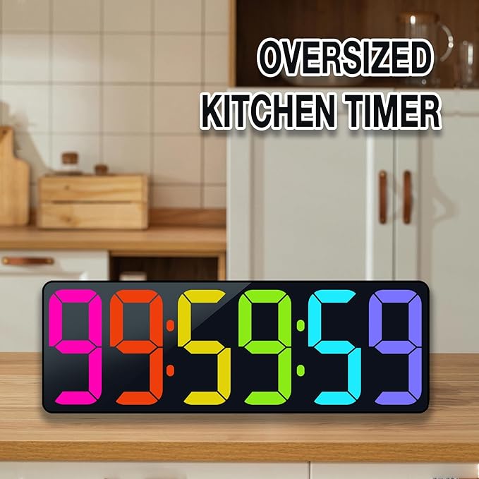 17.2" Large Digital Timer Wall Clock with Remote Control, Count Down Up Digital Timer, Auto DST LED Big Digital Clock for Bedroom Kitchen Living Room Office Gym Home Decor, RGB