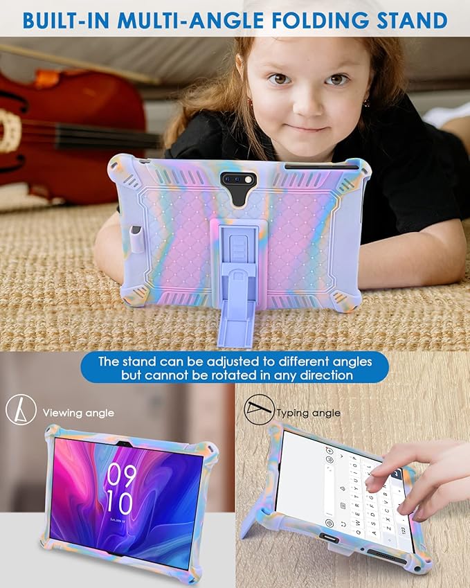 DETUOSI Feonal 10 inch Silicone Case with Shoulder Strap & Stylus Pen, Multi-Angle Stand Tablet Case, Soft Lightweight Cover for Winsing MTK 10 inch Tablet, ANTEMPER Touch, Rose Red & Purple