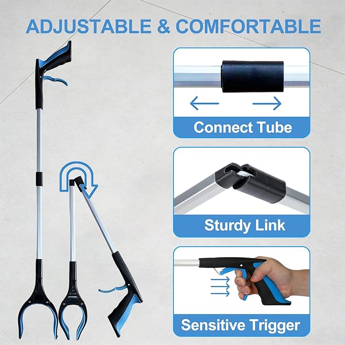 3 Pack Grabber Tool - 32 Inch (2 Pcs) Foldable with Magnet & 16 Inch (1 Pc) Fixed, 360° Rotating Jaw on All, Durable Litter Picker & Reacher for Elderly & All Users