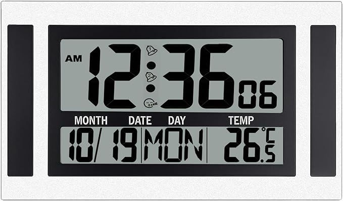 11.5" Large Display Digital Wall Clock Battery Operated with Big Numbers,Desk Clocks with Time Date Temperature, 2 Alarms with Snooze, Easy to Use for Bedroom, Living Room, Office,Gift for Elderly