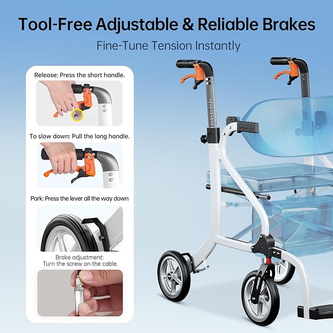 2-in-1 Walker and Transport Wheelchair Combo, Lightweight Foldable Mobility Rollator Chair for Seniors, Pre-Assembled 17 lbs Travel Chair with 8" All-Terrain Wheels, Support 330 lbs
