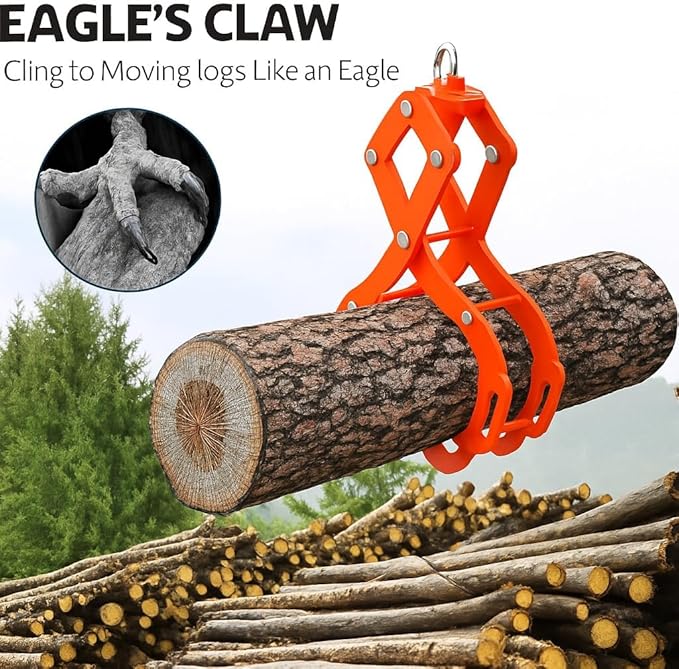 Garvee Log Tongs, 4 Claw Log Grabber Heavy Duty 3300 Lb Capacity, Eagle Claw Design Skidding Tongs Logging Tools for Tractors, Trucks, ATVs, Forklifts