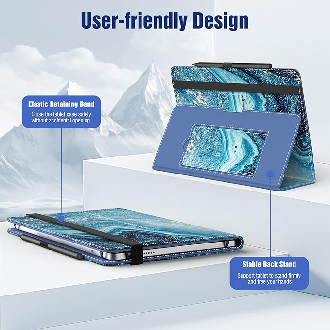 TiMOVO Universal Case for 10.1 Inch Android Tablet with Pen Loop, Lightweight Folding Stand Cover with Hand Strap for All 9.6"-11" Touchscreen Tablet, Gilding Texture
