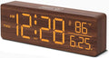 DreamSky Wooden Digital Alarm Clocks for Bedrooms – Large Display Desk Clock with Date & Day of Week for Living Room, Temperature, Dimmer, Adjustable Volume, Auto DST, Office Wood Décor (Plug-in)