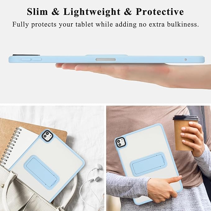 Dteck for iPad Pro 13-inch (M4/M5) 2024/2025 Release Clear Case with Foldable Kickstand, Screen Protector Film, Stylus, Slim Fit Lightweight Protective Thin Transparent Tablet Back Cover Shell, Blue