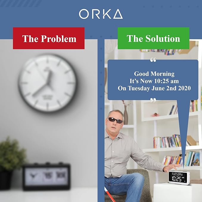 ORKA Talking Clock Voice Recordable Medication Reminder Dementia Alarm Clock for Seniors White