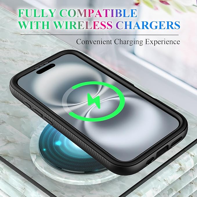 wahhle Compatible with iPhone 16 Case, Magnetic Built in Screen Protector Full Body Shockproof Slim Fit Bumper Protective Phone Cover 6.1'' Men Women-Black/Clear