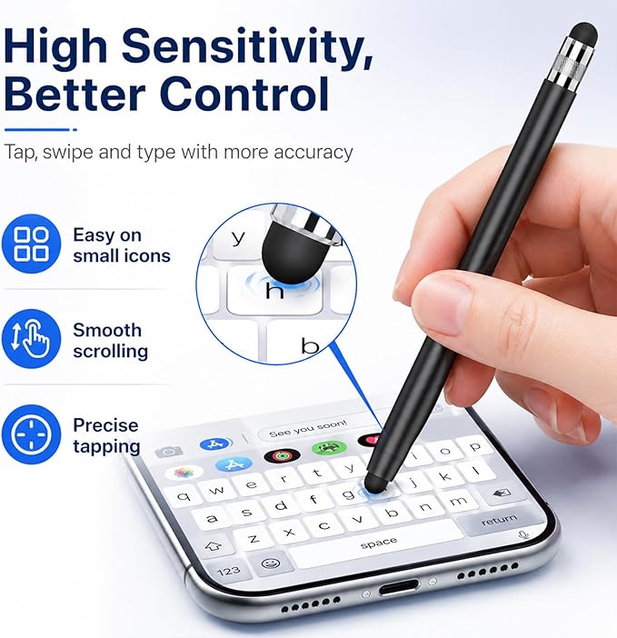 HATOKU 2 Packs Stylus Pen for iPad & Touchscreen Devices (Black & White), Dual Tip Rubber Stylus, No Bluetooth/No Charging, High Sensitivity Capacitive Magnetic Pencil for iPad iPhone Android Tablets