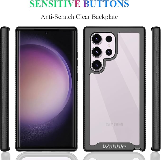 wahhle Compatible with Samsung Galaxy S23 Ultra Case, Built in Screen Protector Full Body Shockproof Slim Fit Bumper Protective Phone Cover for Galaxy S23 Ultra 5G 6.8'' Men Women-Black/Clear