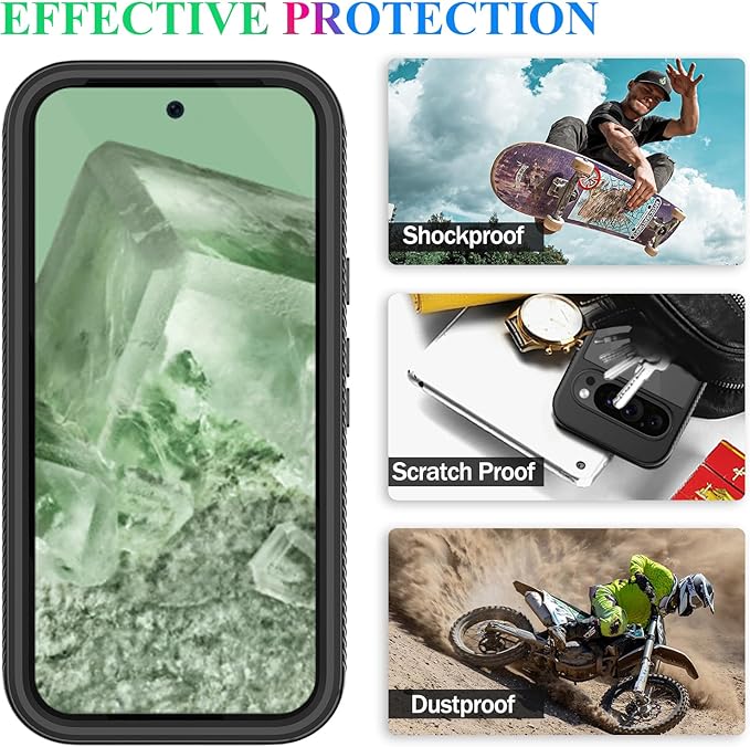 wahhle Compatible with Google Pixel 9 Pro XL Case, Built in Screen Protector Full Body Shockproof Slim Fit Bumper Protective Phone Cover Men Women-Black/Clear