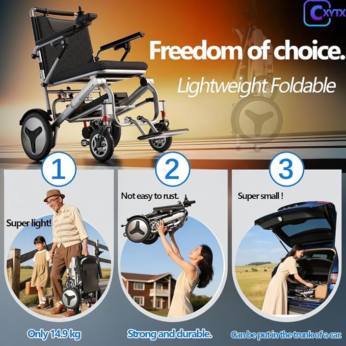 Ultra-Light Electric Wheelchair - Foldable Power Wheelchair Scooter with Magnesium-Aluminum Frame | 33LB Lightweight | 12-20 Mile Range | 300LBS Capacity, 400W Brushless Motors,12ah