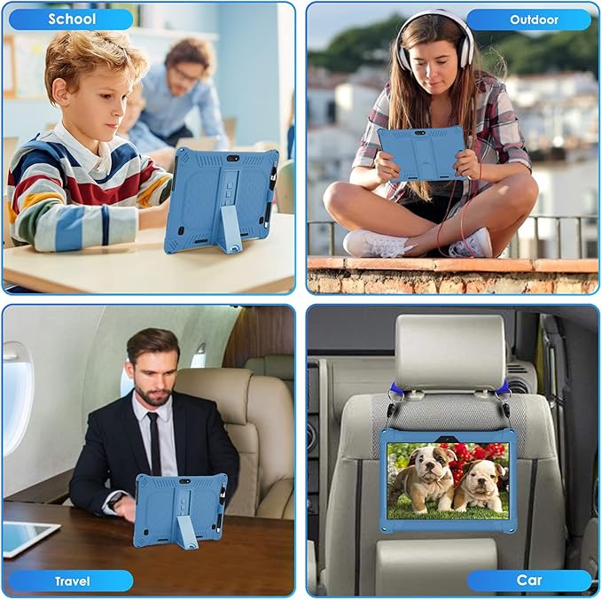 DETUOSI Case for YELLYOUTH 10.1 Tablet, Soft Silicone Lightweight Case Compatible with Dragon Touch Notepad K10, ZONKO 10.1, Beyond Tab 10.1, with Stylus Pen and Shoulder Strap, Dark Blue