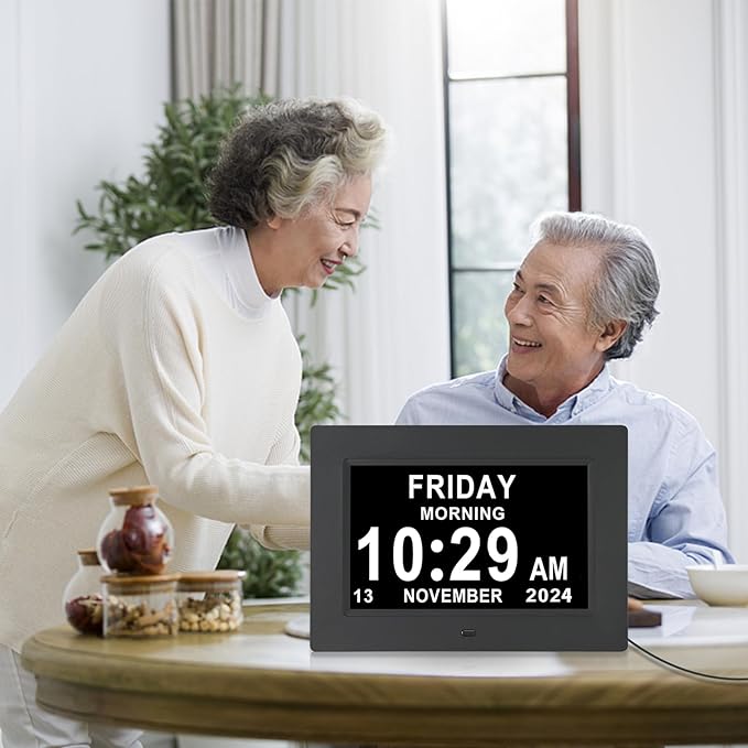 Aowasi Digital Calendar Clock, 12 Custom Alarm Options, Calendar Clock with Day and Date Display 7-Inch Large Display, Digital Clock for Seniors Dementia Alzheimer Memory Loss Vision Impaired Elderly