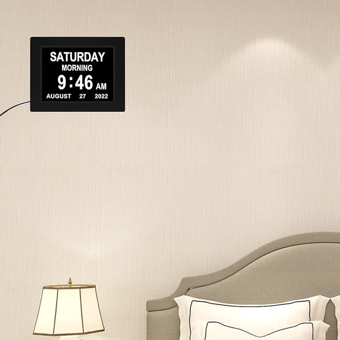 Medication Reminder Day Date Time of The Week Clock Digital Calendar Dementia for Seniors Elderly Impaired Vision Memory Loss Clock