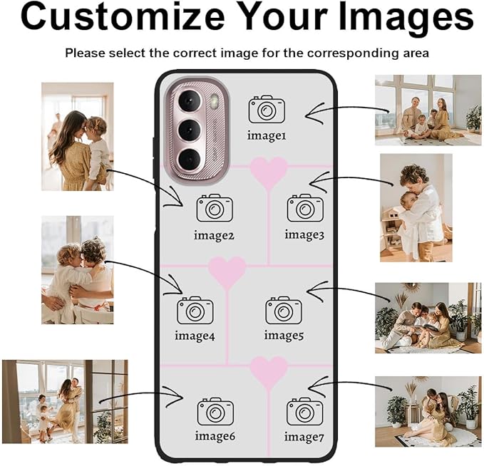 Personalized Photo Case for Motorola Moto G Stylus 5G 2022 6.8 inch, Thin Slim Soft Rubber Black Phone Cover, Custom Picture Collage Pink Heart Cute Case for Women Girl, Gift for Birthday Anniversary