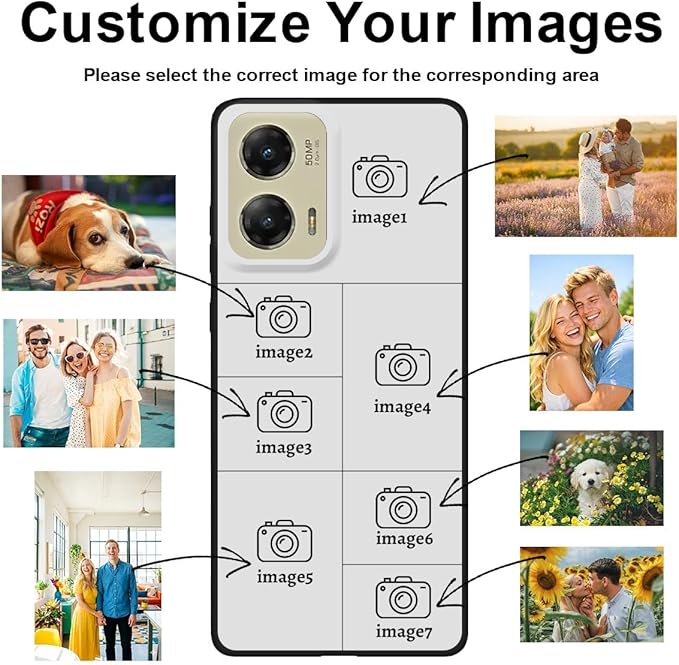 Custom Personalized Case for Motorola Moto G Stylus 5G 2024 6.7", Customized Multiple Photos Collage Text Phone Cover, Full Body Shockproof Soft Silicone Case, Anti-Scratch, Wireless Charging, Black