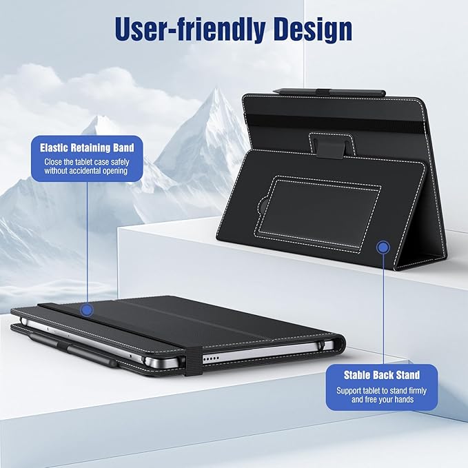 TiMOVO Universal Case for 10.1 Inch Android Tablet with Pen Loop, Lightweight Folding Stand Cover with Hand Strap for All 9.6"-11" Touchscreen Tablet, Black