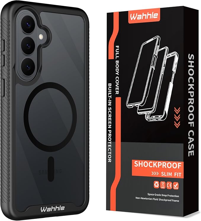 wahhle Compatible with Samsung Galaxy S26+ Plus Case, Magnetic Wireless Charging Built in Screen Protector Full Body Shockproof Slim Fit Bumper Protective Phone Cover - Black/Clear